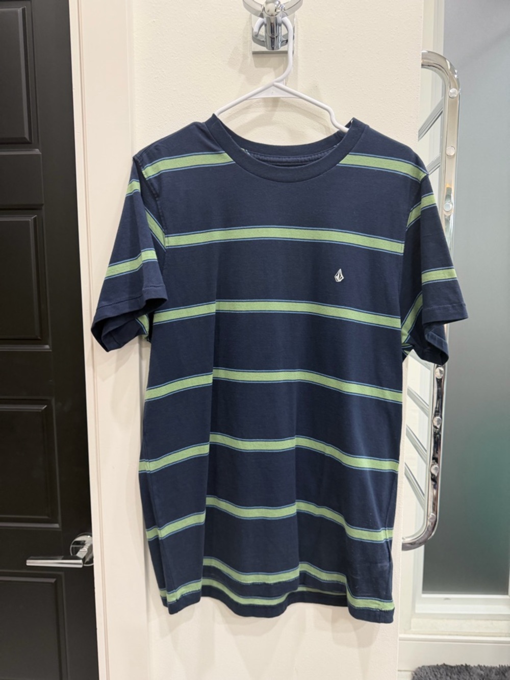 Volcom Navy Tee with Green Stripes